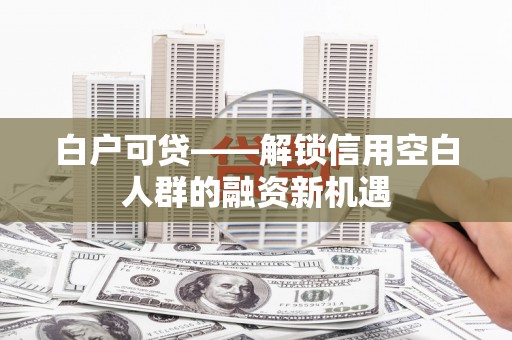 青田白户可贷——解锁信用空白人群的融资新机遇